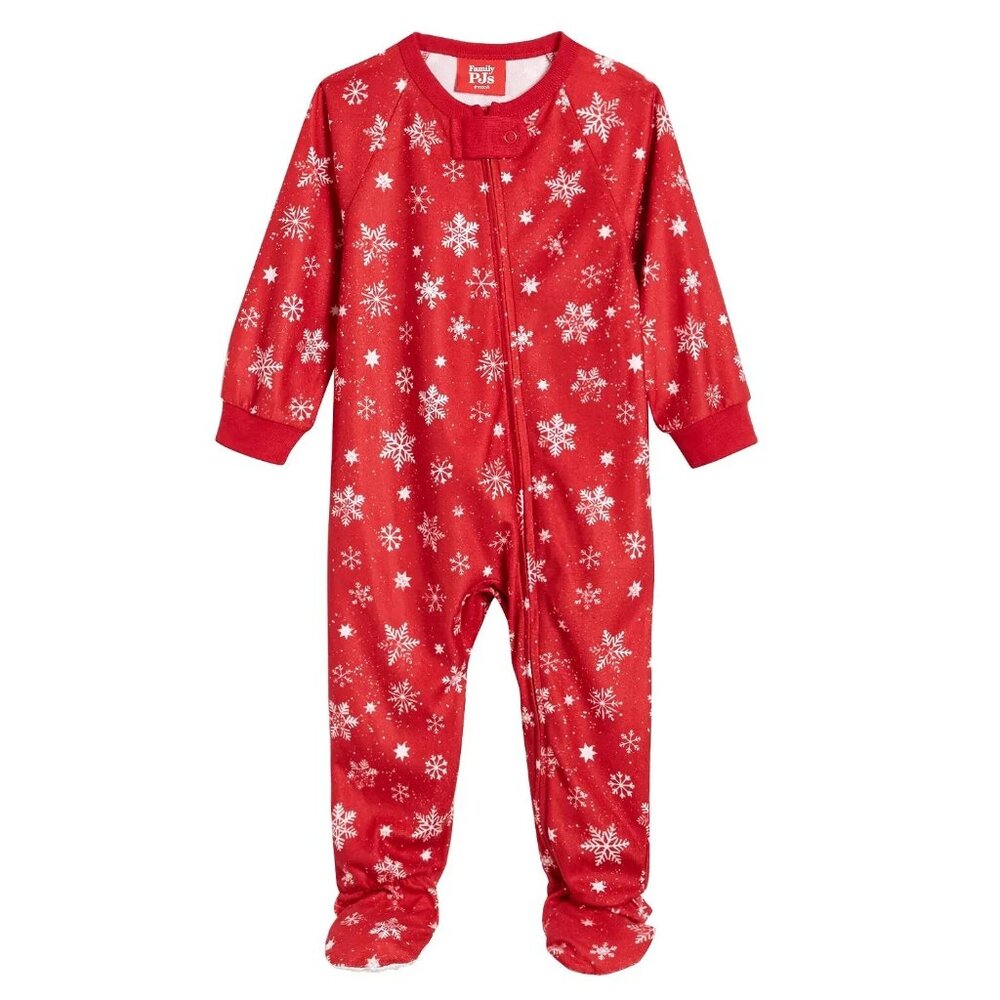 Family Pajamas Baby Unisex Boys Girls One-Piece PJ, Red Winter Snowflake